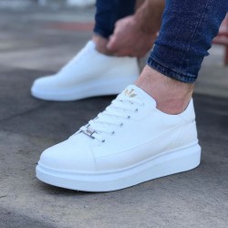WG028 Beyaz Bağcıklı Kalın Taban Casual Erkek Ayakkabı