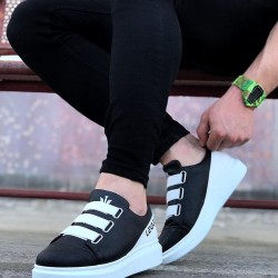 WG029 Siyah Beyaz Kalın Taban Casual Erkek Ayakkabı