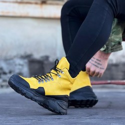 WG07 Sarı-Siyah Renk Uzun Bağcıklı  Bot