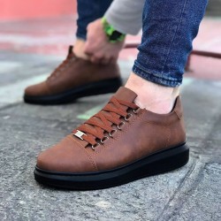 WG08 Taba Kömür Düz Erkek Casual Ayakkabı