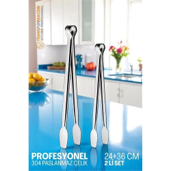 Mey İthalat® 2 Boy Mutfak Maşası - Mangal Barbekü Maşası - Izgara Maşası Tava Maşası Çelik  18 ve 36 Cm 721809