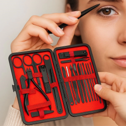 Mey İthalat® 24 Parça Kendiliğinden Deri Çantalı Seyahat Tipi Manikür Pedikür Seti