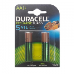 Mey İthalat® Duracell Şarj Edilebilir Kalem Pil 2'Lİ AA 2500 mAh