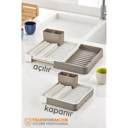 Mey İthalat®  Açılır-Kapanır Bulaşıklık - Bulaşık Durulama Sepeti Tabaklık Bulaşık Kurutmalık LATTE