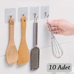 Mey İthalat® 10 ADET Kendinden Yapışkanlı Şeffaf Askı