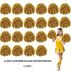 Mey İthalat® 10 Çift ( 20 Adet ) Altın Renk 23 Nisan 19 Mayıs 29 Ekim Okul Gösteri Ponponları