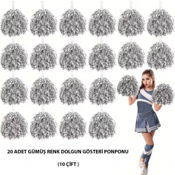 Mey İthalat® 10 Çift ( 20 Adet ) Gümüş Renk 23 Nisan 19 Mayıs 29 Ekim Okul Gösteri Ponponları