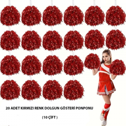 Mey İthalat® 10 Çift ( 20 Adet ) Kırmızı Renk 23 Nisan 19 Mayıs 29 Ekim Okul Gösteri Ponponları