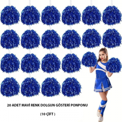 Mey İthalat® 10 Çift ( 20 Adet ) Mavi Renk 23 Nisan 19 Mayıs 29 Ekim Okul Gösteri Ponponları