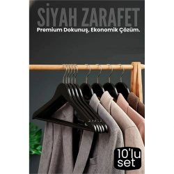 Mey İthalat® 10'lu Lüks Siyah Elbise Ceket Askısı - Ergonomik & Kaymaz Plastik Askı Seti -  Ahşap Görünümlü