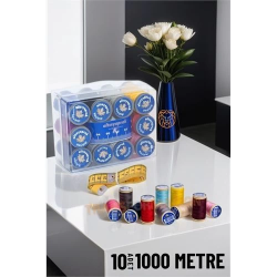 Mey İthalat® 10 Renk 1000 Mt Kutulu Mezuralı Dikiş İpliği Seti