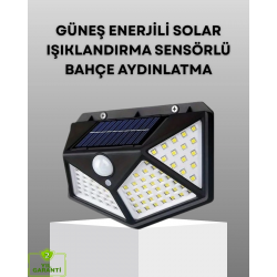Mey İthalat® 100 LED Solar Lamba Hareket Algılamalı Bahçe Duvar Dış Mekan Aydınlatma