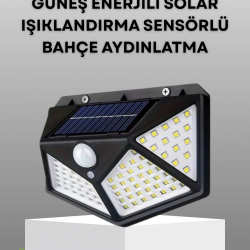 Mey İthalat® 100 LED Solar Lamba Hareket Algılamalı Bahçe Duvar Dış Mekan Aydınlatma