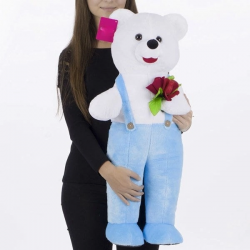 Mey İthalat® 1075M Tulumlu Ayı 75 Cm Mavi