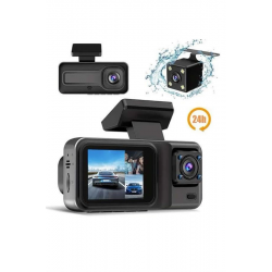 Mey İthalat® 1080P 3 Lensli WİFİ Araç İçi Kameralı Ekran DVR Kaydedici Gece Görüşlü