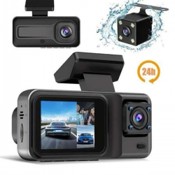 Mey İthalat® 1080P 3 Lensli WİFİ Araç İçi Kameralı Ekran DVR Kaydedici Gece Görüşlü