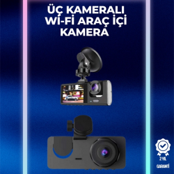 Mey İthalat® 1080p Ön + 720p Arka & İç Kamera – Suya Dayanıklı Araç Güvenlik Kamerası