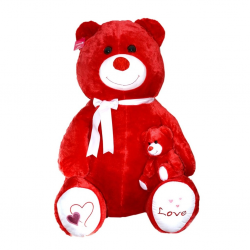 Mey İthalat® 1085KR YAVRULU AYI 95CM KIRMIZI