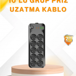 Mey İthalat® 10’lu Çoklu Priz Termal Korumalı USB Type-C Çıkışlı 2500W Uzatma Kablosu