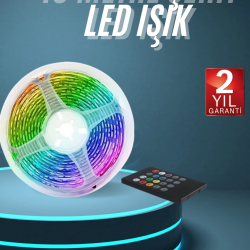Mey İthalat® 10M Şerit Led İç Mekan Renkli Rgb Şerit Led Kumandalı
