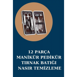 Mey İthalat® 12 Parça Manikür Pedikür Seti Özel Deri Çanta El Ayak Bakımı Akne ve Sivilce Temizleme