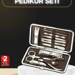 Mey İthalat® 12 Parça Manikür Pedikür Seti Özel Deri Çanta El Ayak Bakımı Akne ve Sivilce Temizleme