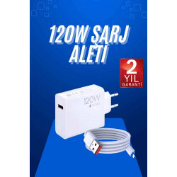 Mey İthalat® 120 Watt Turbo Hızlı Şarj Aleti Seti Hızlı Şarj Adaptörü Beyaz