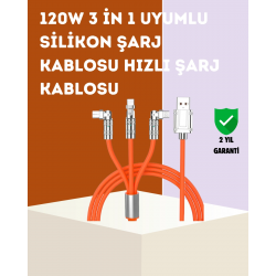 Mey İthalat® 120 W Hızlı Çözüm Sunan 3'ü 1 USB Şarj Kablosu– Sağlam Gövde