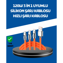 Mey İthalat® 120W Şarj Destekli 3’ü 1 Arada Çoklu Şarj Kablosu – 1.2 Metre