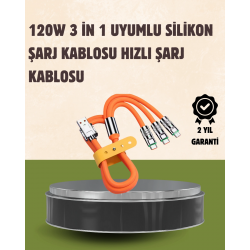 Mey İthalat® 120 W Şarj ve Veri Aktarımı Kablo– 3 Başlıklı Çok Amaçlı Kablo Yüksek Hızlı