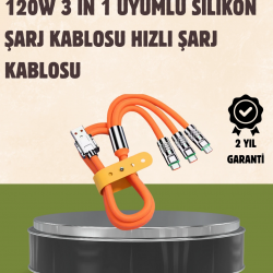 Mey İthalat® 120 W Şarj ve Veri Aktarımı Kablo– 3 Başlıklı Çok Amaçlı Kablo Yüksek Hızlı