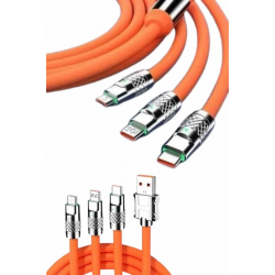 Mey İthalat® 120W Silikon Metal Uçlu LED Işıklı 3 In1 Şarj Kablosu 1.2m