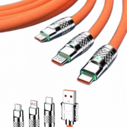 Mey İthalat® 120W Silikon Metal Uçlu LED Işıklı 3 In1 Şarj Kablosu 1.2m