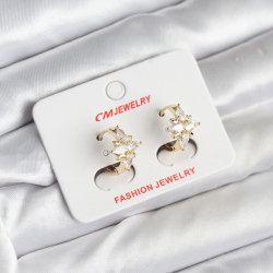 Mey İthalat® 14K Gold Renk Kaplama Kutup Yıldız Zirkon Taşlı CM Kadın Küpe