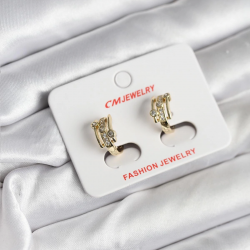 Mey İthalat® 14K Gold Renk Kaplama Yarım Halka Zirkon Taşlı CM Kadın Küpe