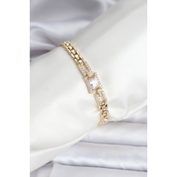 Mey İthalat® 14K Gold Renk Kaplama Zirkon Kare Taşlı CM Kadın Bileklik
