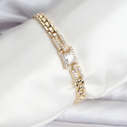 Mey İthalat® 14K Gold Renk Kaplama Zirkon Kare Taşlı CM Kadın Bileklik