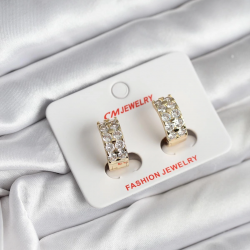 Mey İthalat® 14K Gold Renk Kaplama Zirkon Taşlı CM Kadın Küpe