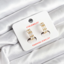 Mey İthalat® 14K Gold Renk Kaplama Zirkon Taşlı CM Kadın Küpe