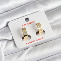 Mey İthalat® 14K Gold Renk Kaplama Zirkon Taşlı Halka CM Kadın Küpe