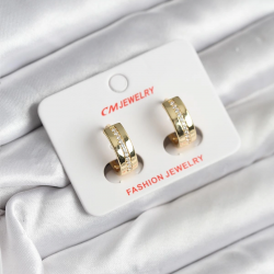 Mey İthalat® 14K Gold Renk Kaplama Zirkon Taşlı Halka Model CM Kadın Küpe