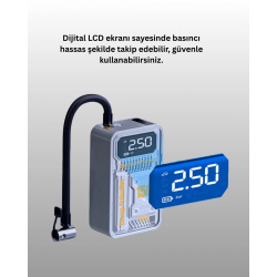 Mey İthalat® 150 PSI Kablosuz Dijital Ekranlı Taşınabilir Araç Lastik Pompası