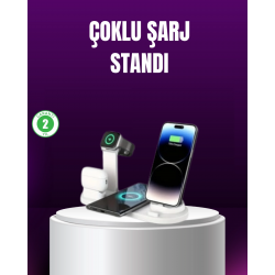 Mey İthalat® 15W Hızlı Şarj Destekli 4’ü 1 Arada Kablosuz Şarj İstasyonu