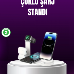 Mey İthalat® 15W Hızlı Şarj Destekli 4’ü 1 Arada Kablosuz Şarj İstasyonu