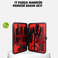 Mey İthalat® 17 Parça Profesyonel Manikür Pedikür Seti Paslanmaz Çelik Siyah Kutu