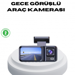 Mey İthalat® 170° Geniş Açılı 3 Kameralı Araç İçi Kayıt Cihazı Gece Görüşlü