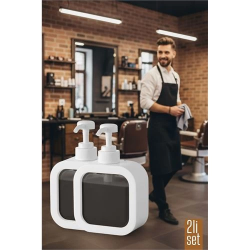Mey İthalat® 2 li Berber Sabunluğu – Modern Pompalı Dispenser | Sıvı Sabun, Şampuan, Losyon İçin 300 ml