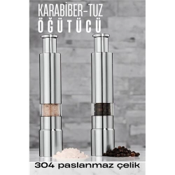 Mey İthalat® 2'li Karabiber Tuz Öğütücü Profesyonel 304 Paslanmaz Çelik Manuel Baharat Değirmeni