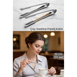 Mey İthalat® 2 'li Paslanmaz Çelik Şeker Maşası - Profesyonel Sunum ve Servis Maşası Seti - 15 cm