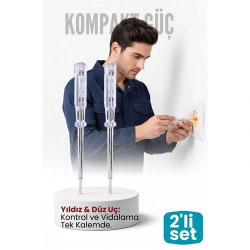 Mey İthalat® 2'li Set Elektrik Kontrol Kalemi Tornavida Yıldız Düz Uçlu